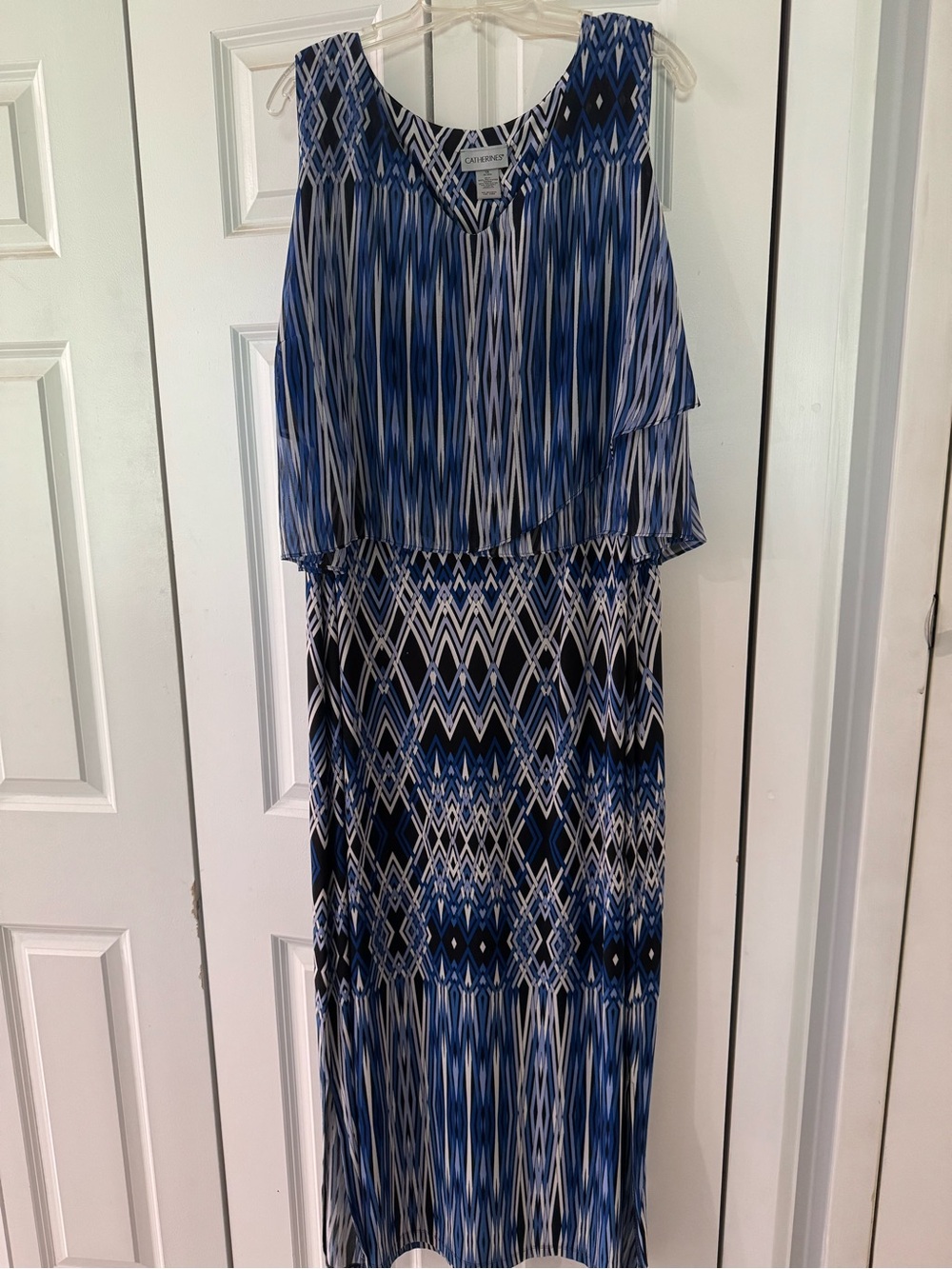 Catherines Blue, Black and White Geometric Print Dress